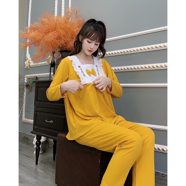Bộ bầu dài tay Aidenshop bộ đồ bầu sau sinh chất cotton mặc nhà