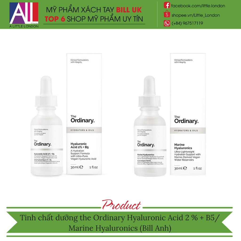 [TOP 1 SHOPEE] Tinh chất dưỡng The Ordinary Hyaluronic Acid 2% + B5 / Marine Hyaluronics (Bill Anh)