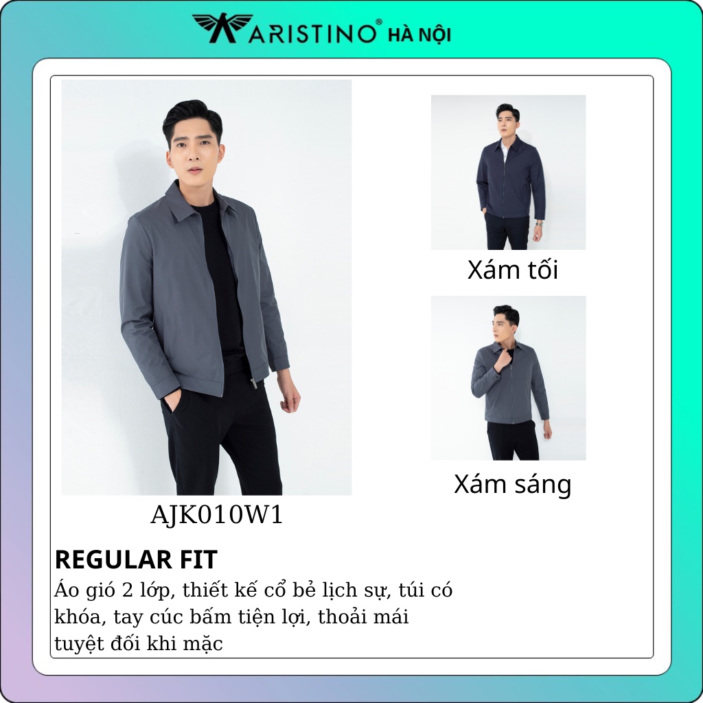 Áo khoác nam 2 lớp Aristino cổ bẻ lịch sự túi khóa, cúc bấm cao cấp AJK010W1