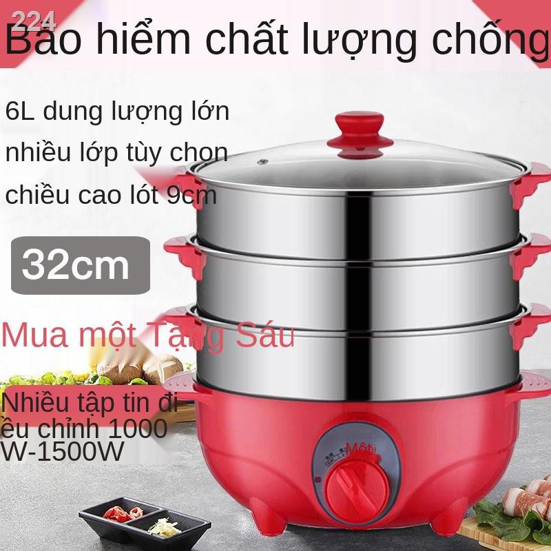 【HOT】Nồi hấp điện gia đình đa năng công suất lớn bánh tầng inox ba 32cm