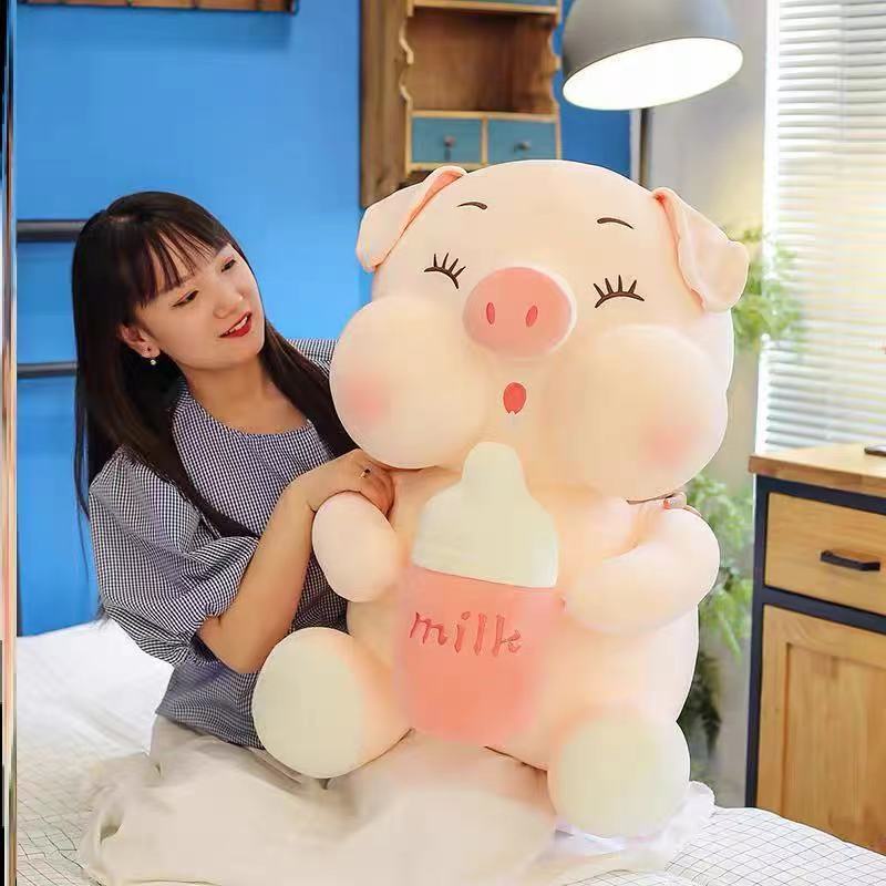 Chú Heo Ôm Bình Sữa Nhồi Bông Dễ Thương Dùng Làm Quà Tặng Sinh Nhật Cho Bé Gái