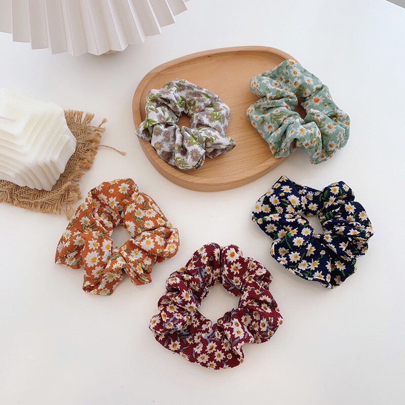 Dây cột tóc Scrunchies hoa cúc vintage dây cột tóc Hàn Quốc - Mã SC048