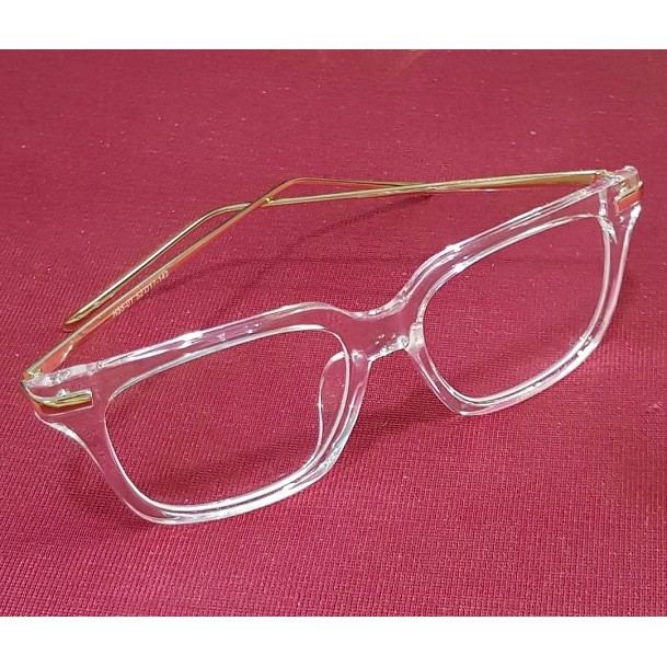Mắt Kính Gọng Nhựa Trong Form Chữ Nhật Chân Nhiễn Màu Vàng
