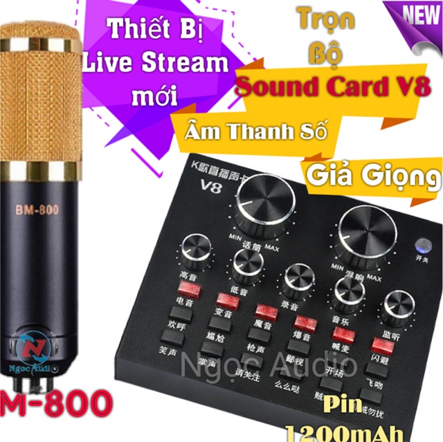 Bộ hát live stream suond card V8 và mic BM 800