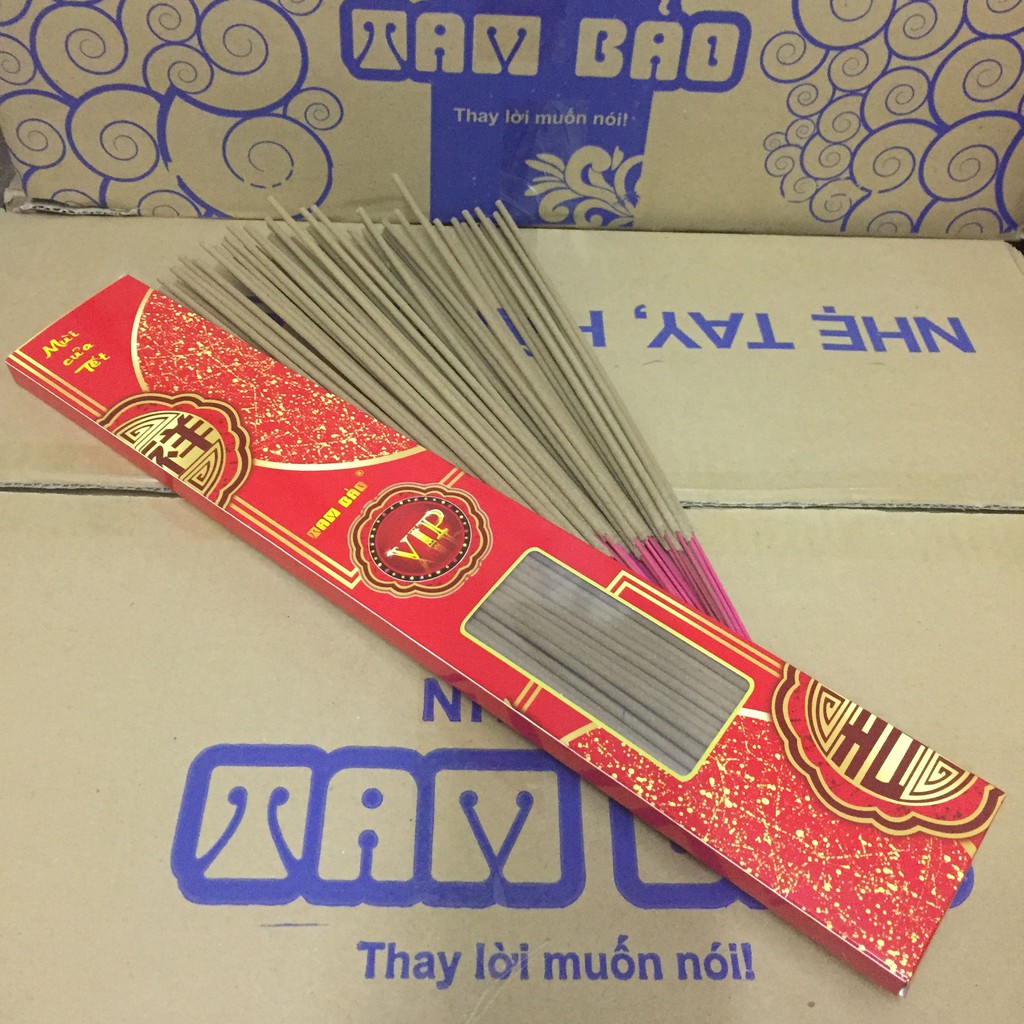 (1 hộp = 50 cây - đa phần bán TẾT) Nhang cuốn tàn màu ghi trắng, hàng cực thơm Chính hiệu TAM BẢO, Nhãn Hương VIP
