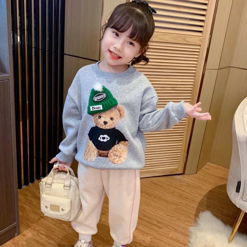 Áo Thun Cotton Tay Dài Cổ Tròn In Họa Tiết Hoạt Hình Phong Cách Hàn Quốc Thời Trang Xuân Thu Cho Bé Kích Thước 80-150cm