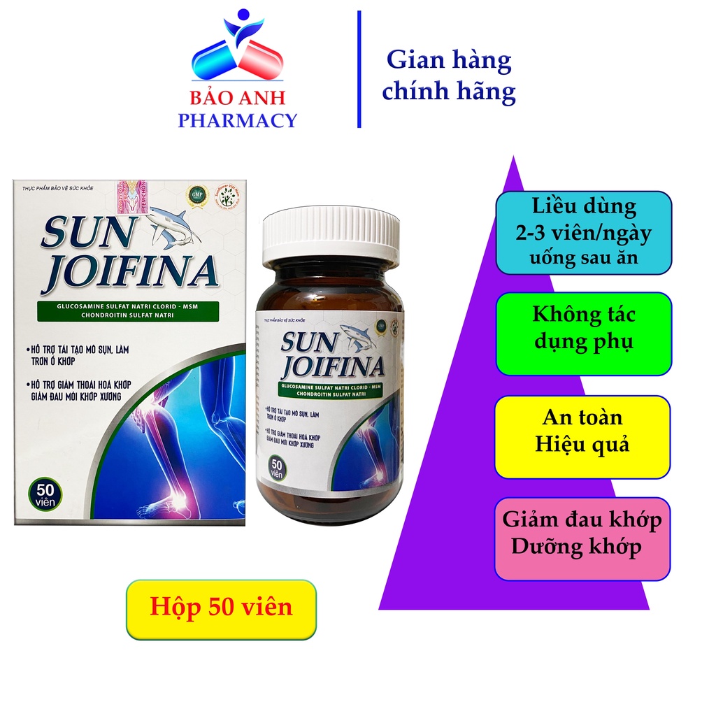 Viên bổ xương khớp Glucosamine, sụn vi cá mập, Canxi nano, giảm đau khớp, thoái hóa khớp, tái tạo khớp SUN JOIFINA H50v