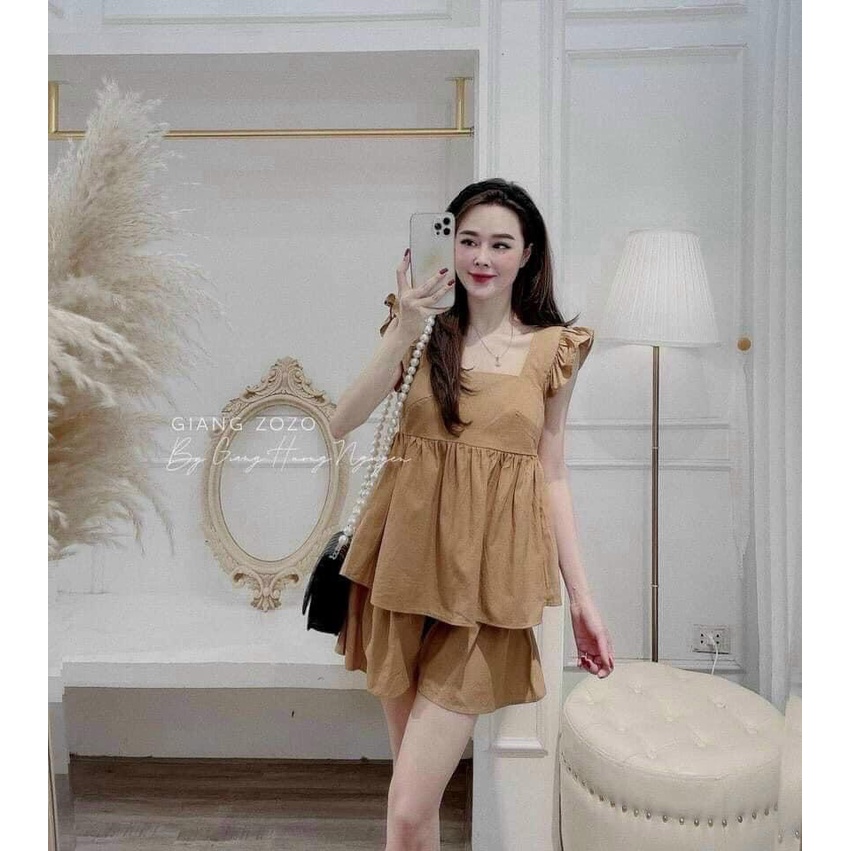 Set bộ nữ, Set đồ nữ áo dáng Babydoll hình cánh tiên và quần đùi siu đẹp