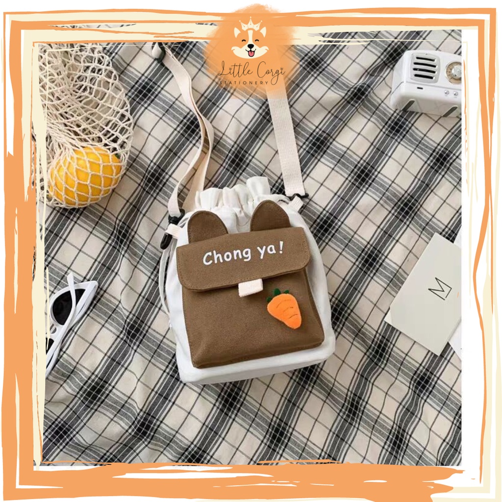 Túi tote Canvas Đeo Chéo tai mèo Phong Cách Hàn Quốc Xinh Xắn nhiều màu lựa chọn - Corgi Shop