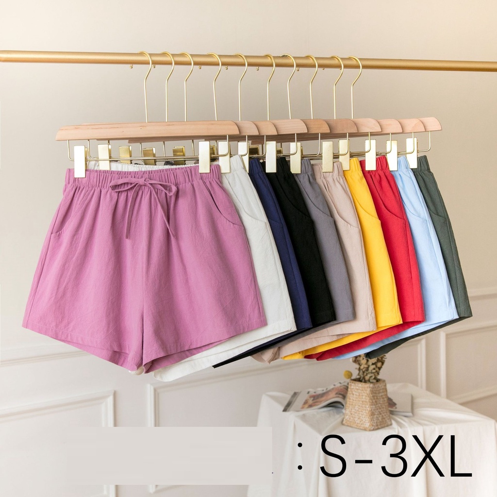 QN1031 Quần đùi ngắn nữ hè lưng thun chất cotton thô hàng nhập