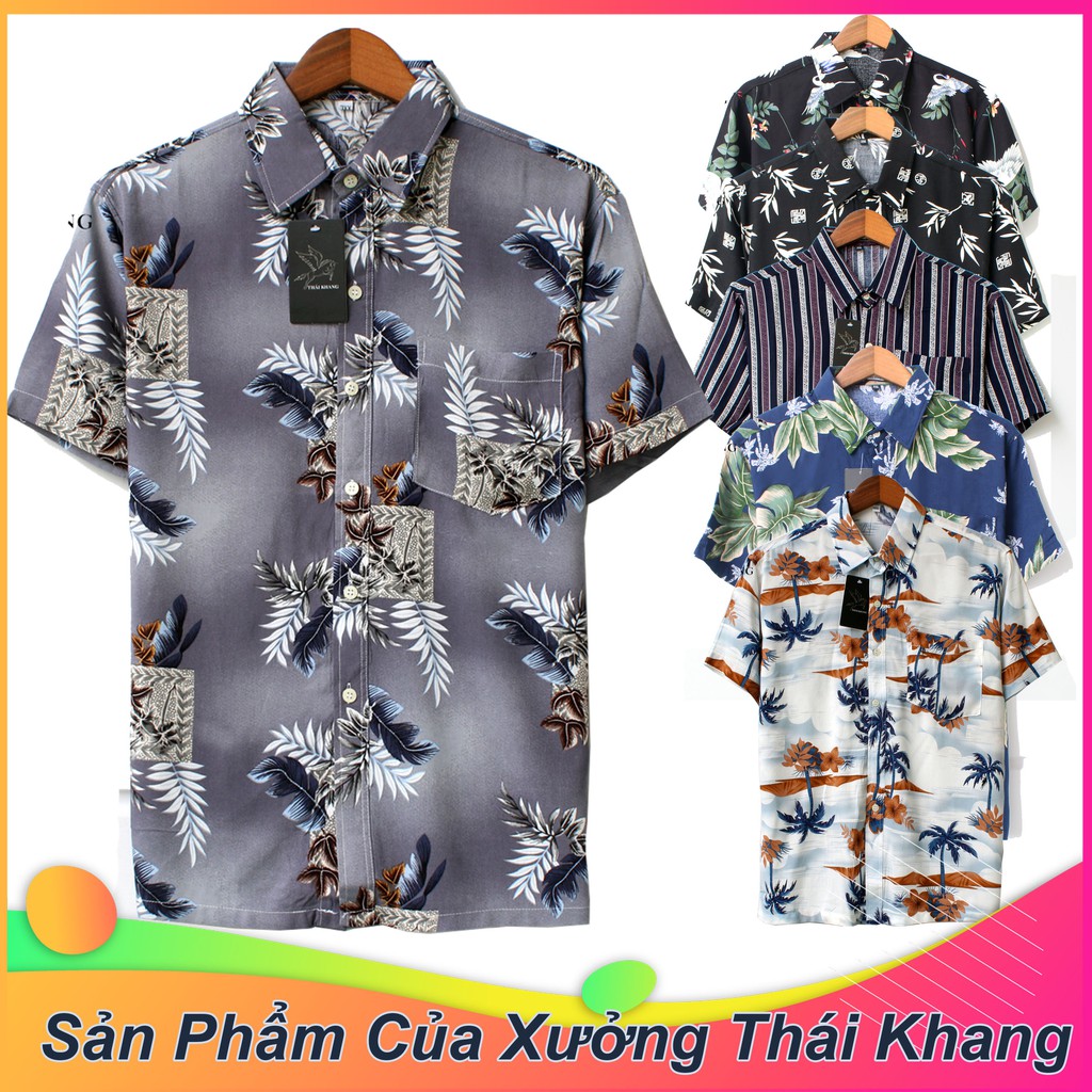 [Mã FAMAYMA2 giảm 10K đơn 50K] áo sơ mi nam ngắn tay trung niên vải lanh cực mát hoa văn trẻ trung Thái Khang