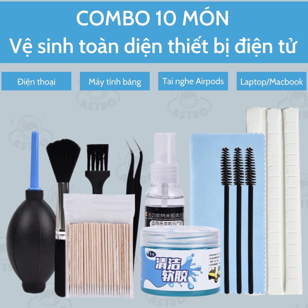 [Combo 10 món] Bộ dụng cụ vệ sinh toàn thiết bị điện tử iPhone iPad Laptop Macbook Airpods Bàn phím