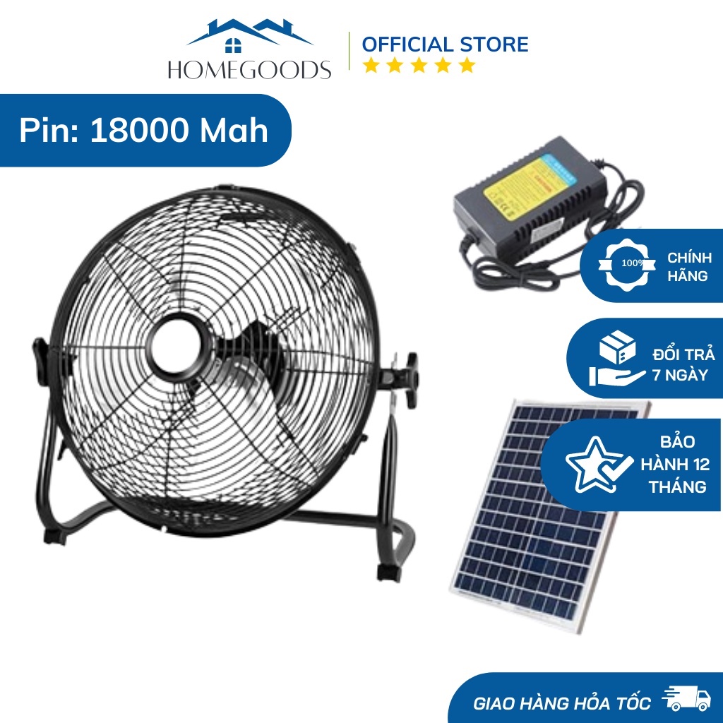 Quạt Tích Điện Năng Lượng Mặt Trời Dạng Nằm Solar Fan XY-P-12DC Có 3 Cánh Inox - Home Goods Quạt Điều Hòa