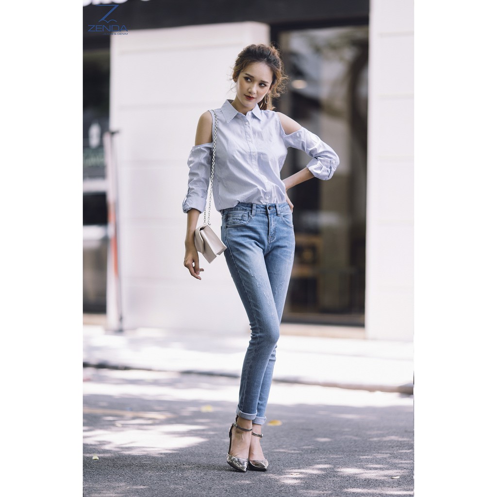 Sơ mi kẻ, hở vai