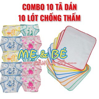 Combo 10 lót nilong chống thấm thay tã,10 tã dán vải cho bé sơ sinh