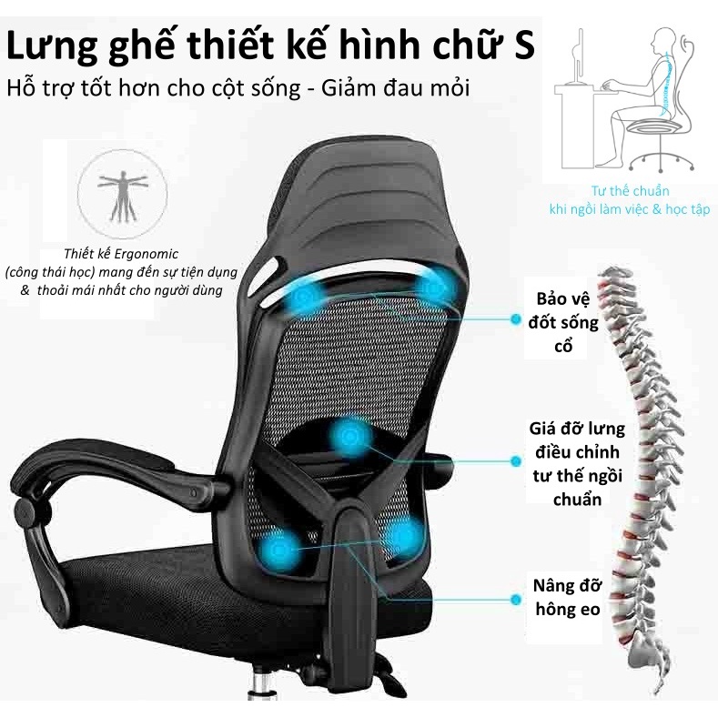 Ghế Gaming,Ghế Xoay Văn Phòng Lưng Lưới Thoáng Mát,Thiết Kế Hiện Đại Chân Nhựa Cao Cấp,,Có Thể Ngả Lưng Tới 150 Độ