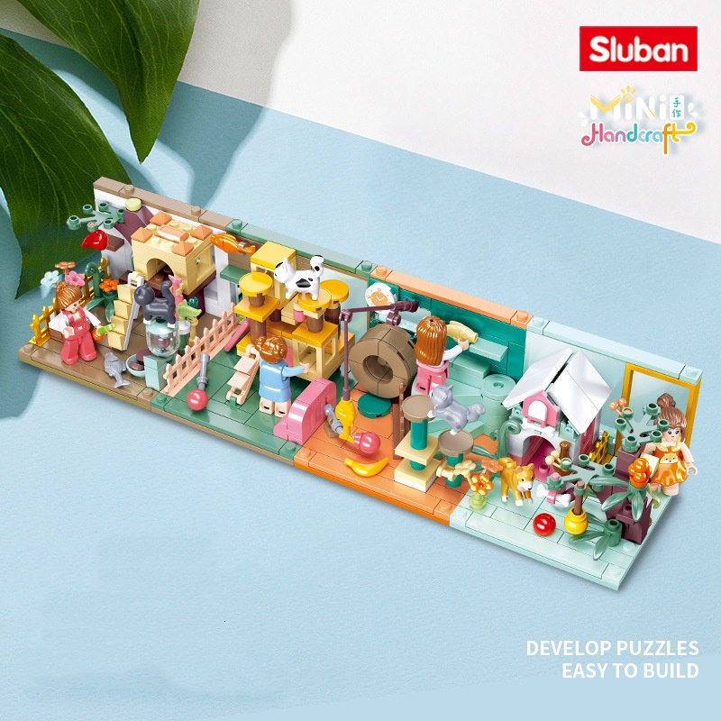 SLUBAN Bộ 4 Món Đồ Chơi Lắp Ráp Ngôi Nhà Mini 4 Trong 1 B0919 Cho Mèo Garfield