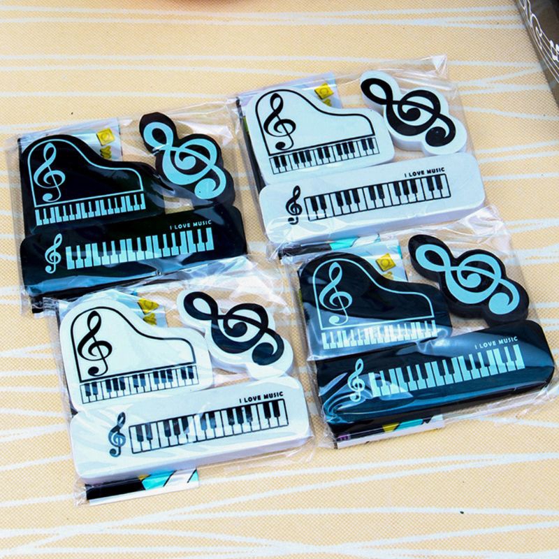 Set 3 đồ tẩy hoạ tiết hình đàn piano có nốt nhạc dễ thương