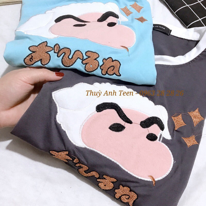 [EVACICI] Áo phông cotton hình bé Shin thêu siêu cute form rộng