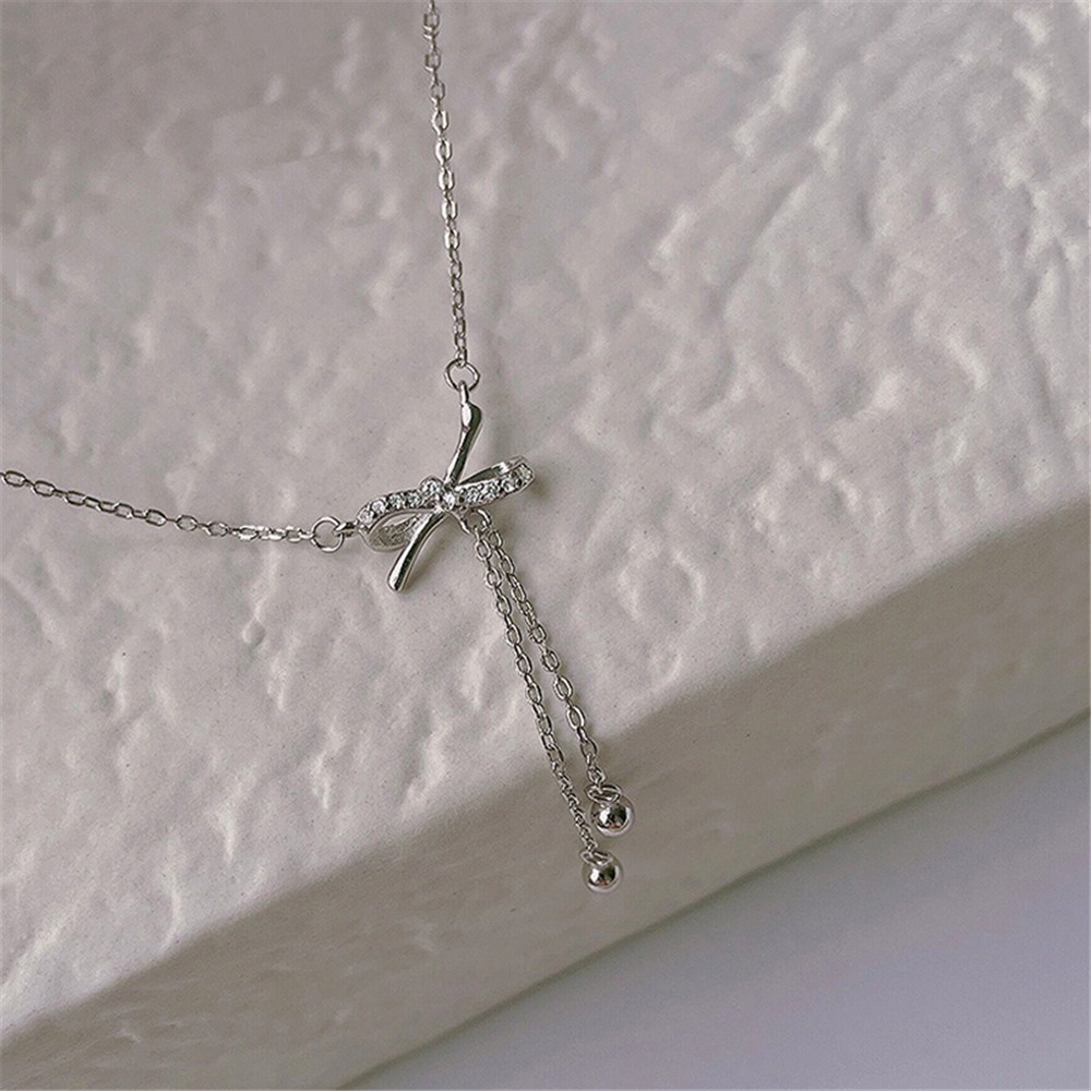 Vòng cổ Dáng Dài Đính Nơ Tua Rua Đơn Giản Ngọt Ngào Cho Nữ