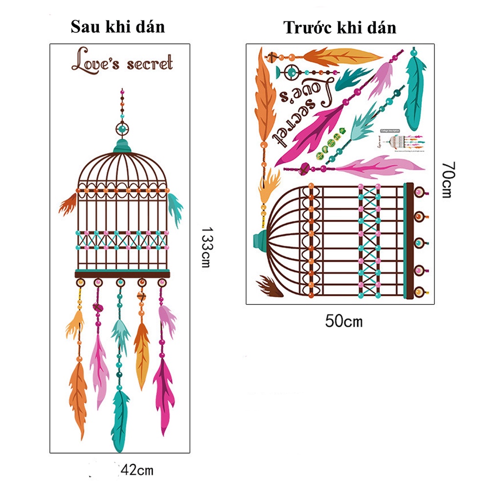 Decan dán tường, decan trang trí phòng mẫu lồng chim SK7054