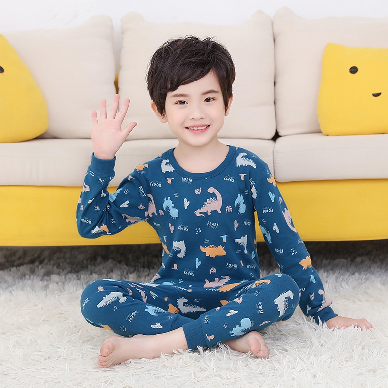 Set đồ ngủ tay dài in hoạt hình chất liệu cotton kiểu Hàn Quốc thời trang mùa thu cho bé 3-14 tuổi
