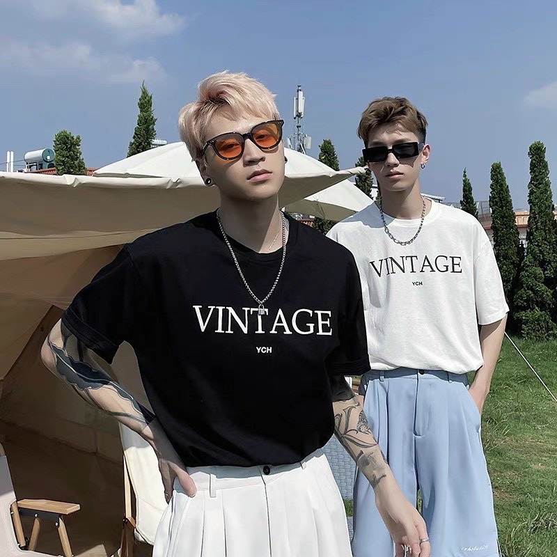 ÁO THUN TAY LỠ COTTON VINTAGE UNISEX NAM NỮ (kèm hình chụp thật)