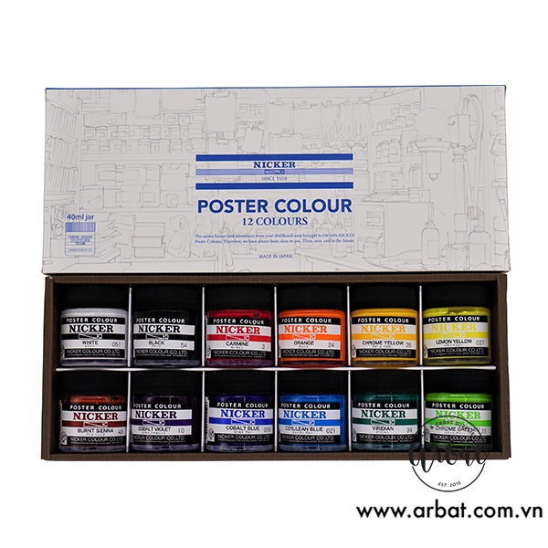 [ARBAT] Màu vẽ Poster Color Nicker - Set hũ 40ml