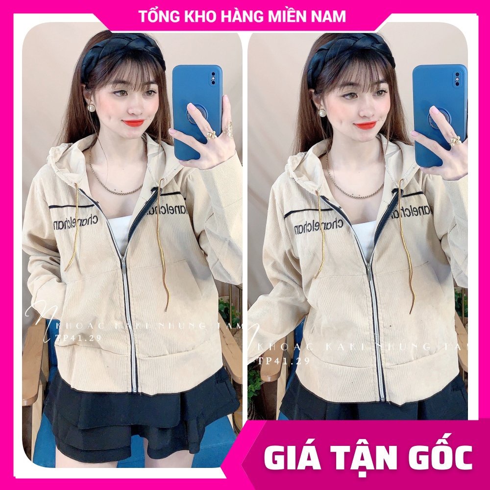 Áo khoác chống nắng nữ chất kaki nhung tăm thêu chữ dễ thương TP41