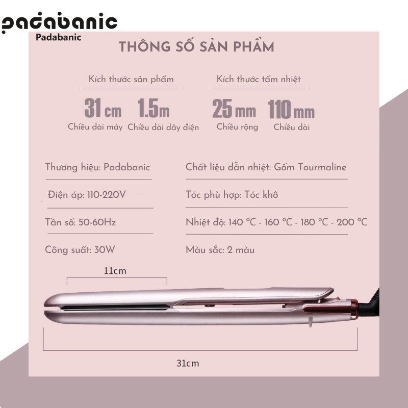 Padabanic 2216 Máy ép duỗi tóc là tóc uốn xoăn cao cấp 2 trong 1 tạo được nhiều kiểu với nhiều chất tóc