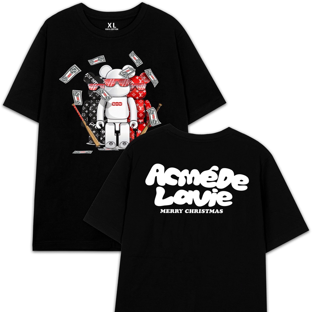 Áo thun ADLV Bearbrick nhiều mẫu thun Cotton co giãn 2chiều Unisex 7-12 Áo Đen