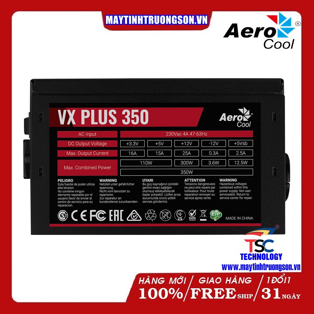 Nguồn Máy Tính Aerocool VX PLUS 350 350W 230V N-PFC | Chính Hãng Bảo Hành 36 Tháng