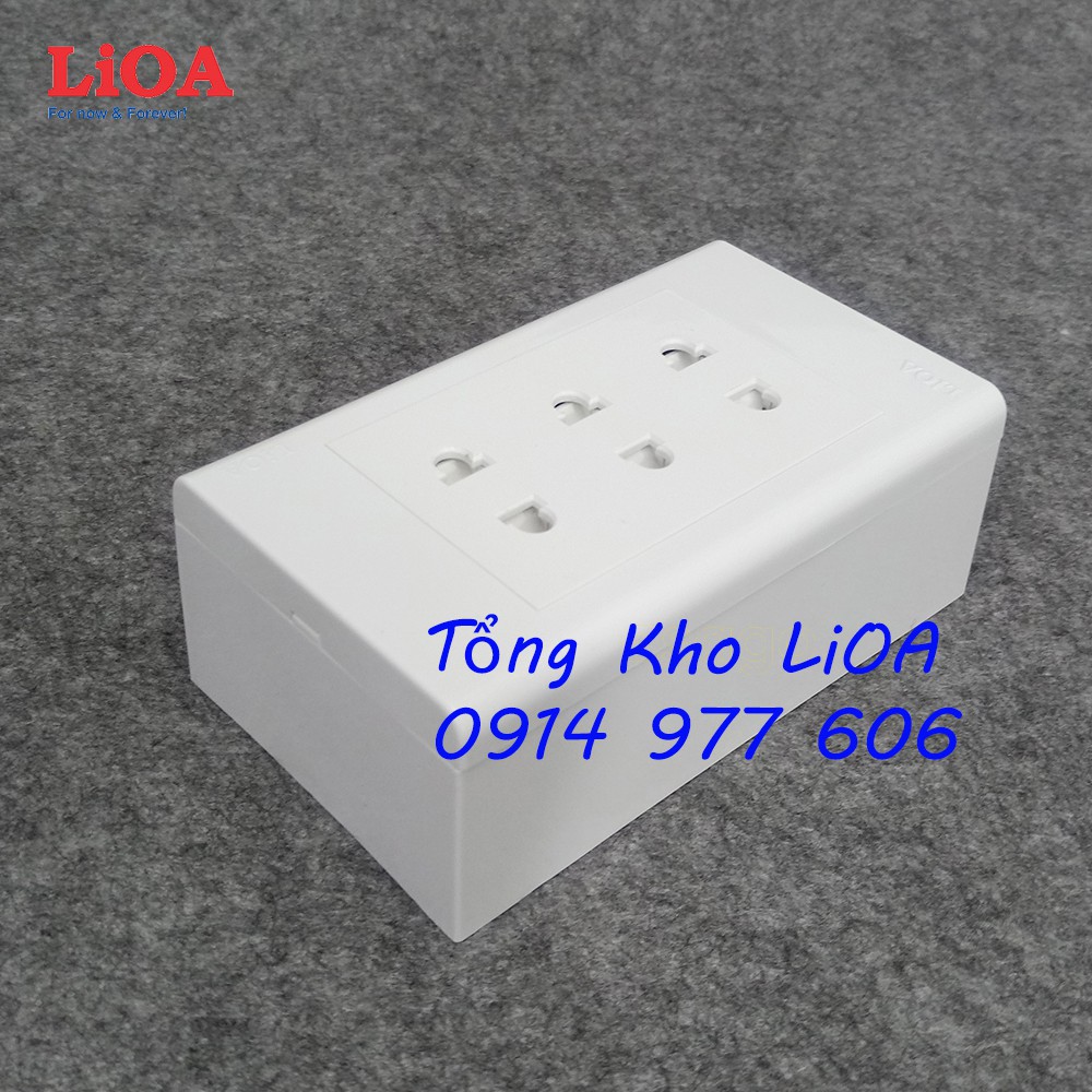 Combo ổ cắm điện ba 2 chấu LiOA 16A 3520W - Lắp nổi