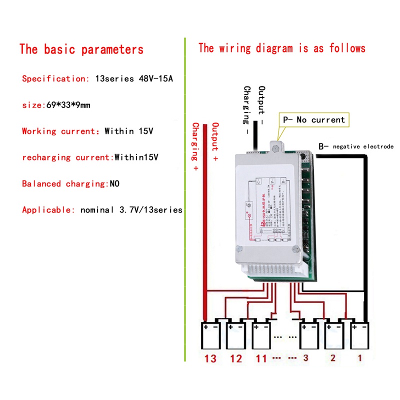 Bảng Mạch Bảo Vệ Pin li-ion 13s 48v 15a bms pcb Có Mực Nhiệt Dành Cho Xe Đạp Điện escooter