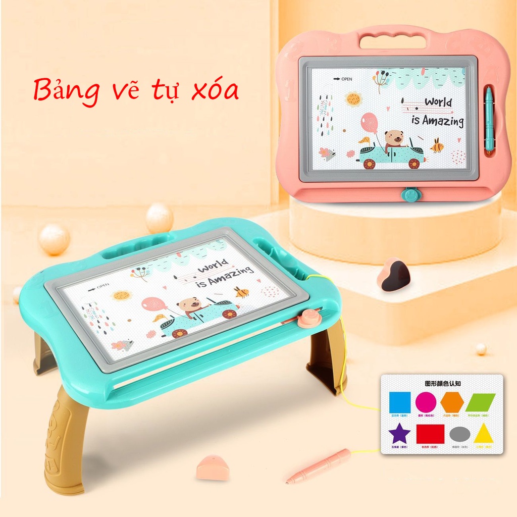 Bảng vẽ tự xóa cho bé. Dụng cụ học tập hữu ích, sạch sẽ có kèm chân bảng vẽ cho bé viết dễ dàng hơn