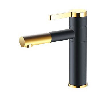 (Kèm dây cấp nước) Vòi nóng lạnh bồn rửa mặt, Vòi Lavabo thân trụ sơn tĩnh Đen Vàng thiết kế sang trọng, hiện đại