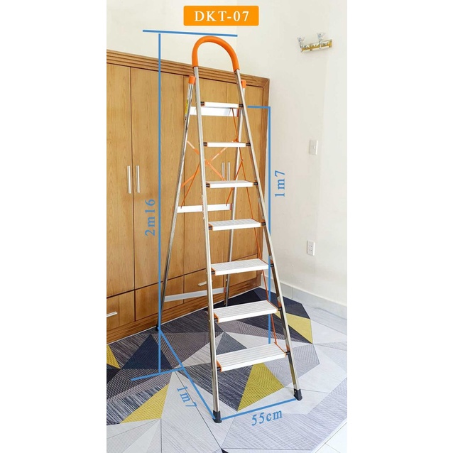 Thang ghế nhôm tay vịn 7 bậc Nhật Bản DAKITA DKT-07 chữ A bản to xếp gọn, nhẹ, siêu chắc chắn bảo hành 12 tháng