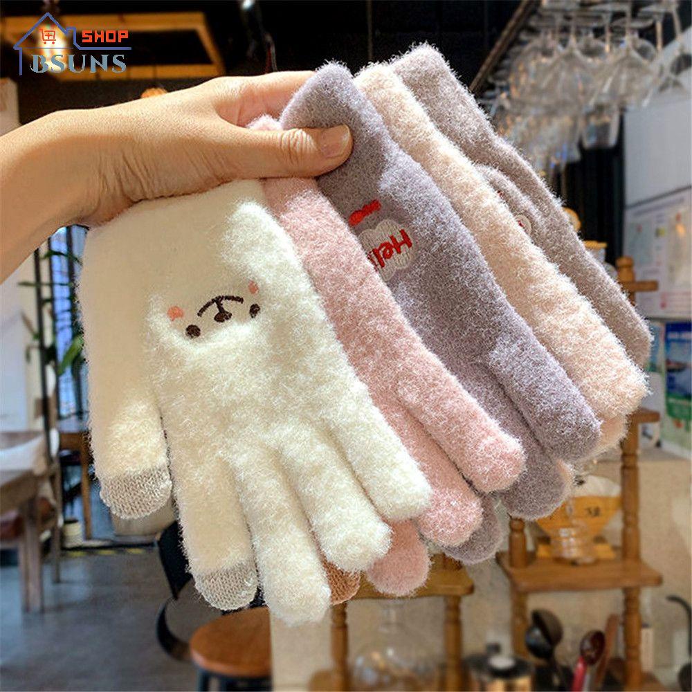 Găng tay len cashmere dày dặn giữ ấm mùa đông thiết kế dễ thương có thể dùng với màn hình cảm ứng cho nữ