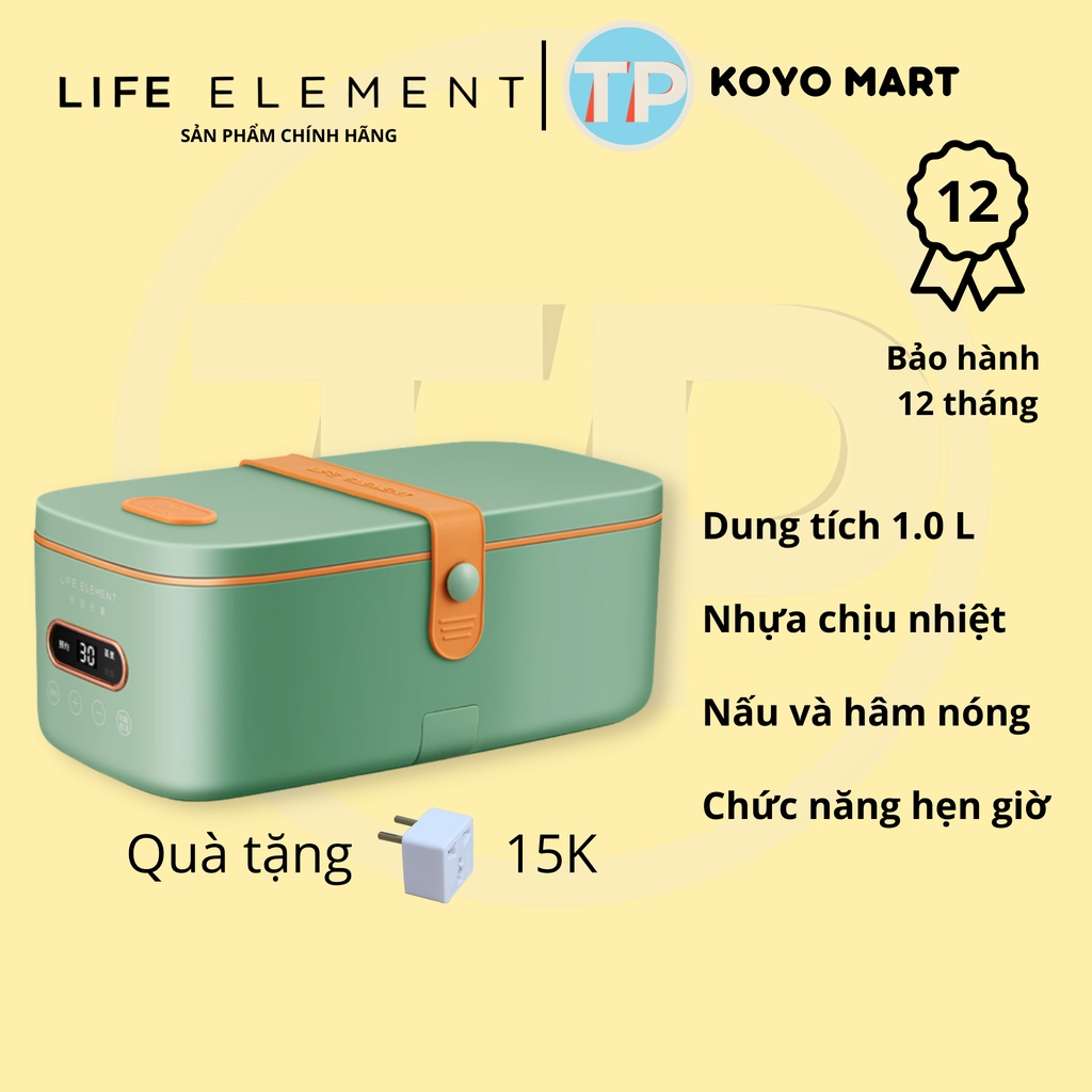 Hộp cơm cắm điện Life element F58, 1.0 lít,  inox 304, nấu chín cơm, hâm nóng, giữ nhiệt, hộp cơm văn phòng, cặp lồng