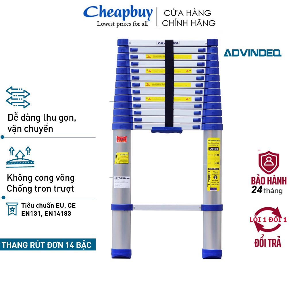 Thang nhôm rút gọn đơn 2.6M- 3.2M- 3.8M- 4.9M nhập khẩu ADVINDEQ - Hàng chính hãng,bảo hành 2 năm