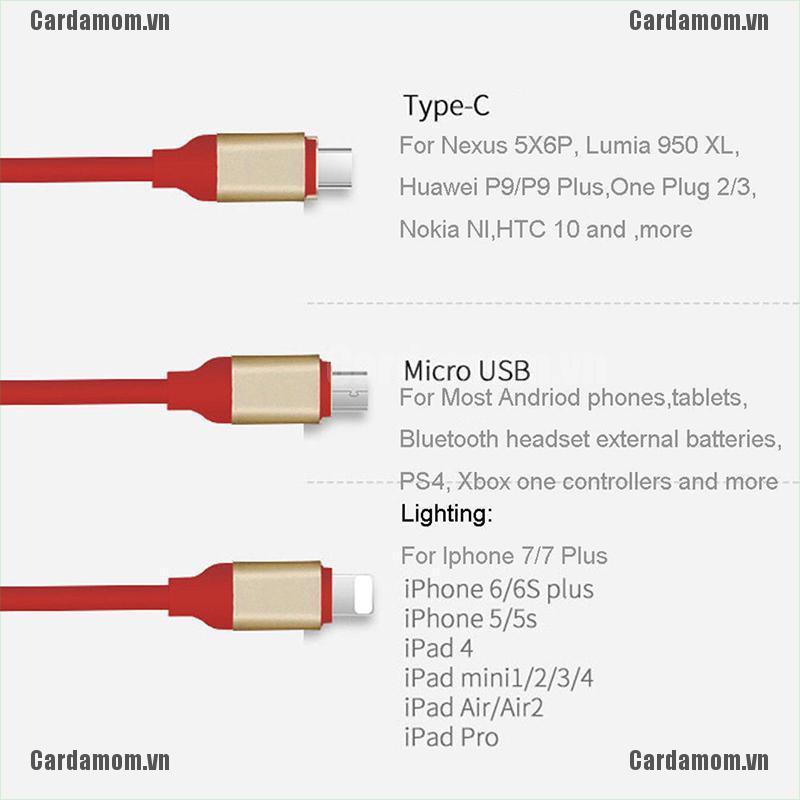 Cáp sạc đa năng thiết kế 3 trong 1 Micro USB / Type-C / iPhone chất lượng cao