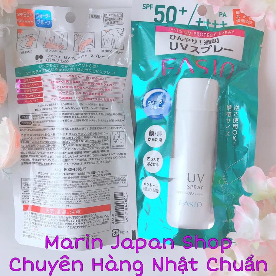 (Sale 350k --&gt;&gt; 210k) Xịt chống nắng cao cấp Fasio Kose Nhật Bản SPF50+ , PA++++ 35ml