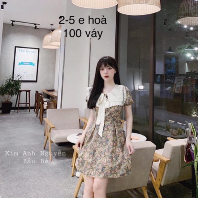 Váy Hoa Vintage Cổ Ren Nơ Trắng Cực Dễ Thương