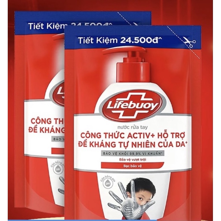 Rửa tay túi 450g Lifebuoy 2 màu xanh, đỏ