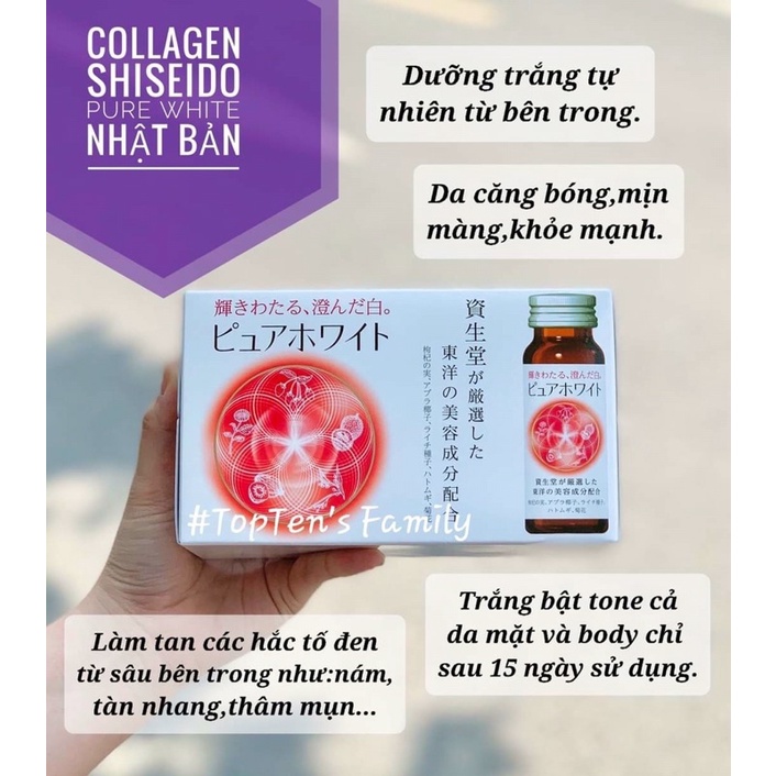 Nước uống Collagen Shiseido Pure White Nhật Bản chống lão hoá hộp 10 lọ