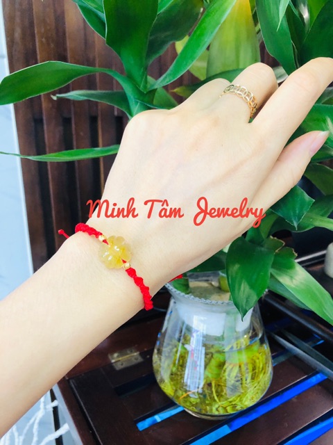 Vòng tay Cỏ bốn lá tóc vàngVòng tay chỉ đỏ may mắn đá tóc vàng bi Au 10k