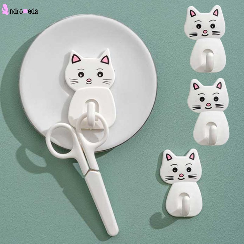 1 Móc Treo Đồ Dán Tường Hình Mèo Hoạt Hình