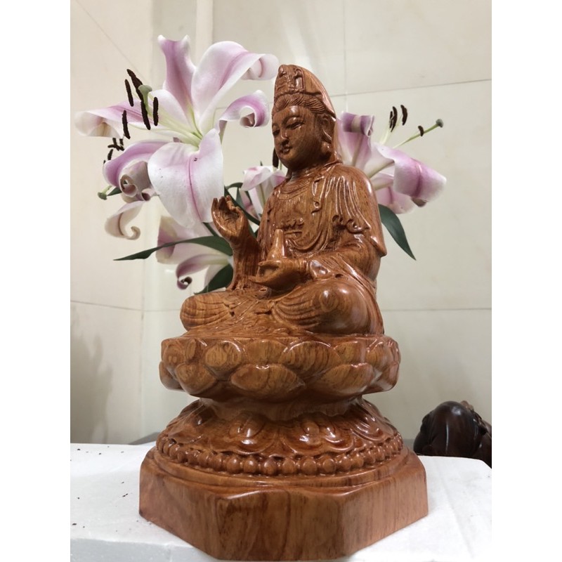 Tượng Quán Thế Âm Bồ Tát Gỗ Hương Đá Kích thước: Dài 16 cm x Rộng 16 cm x Cao 30cm