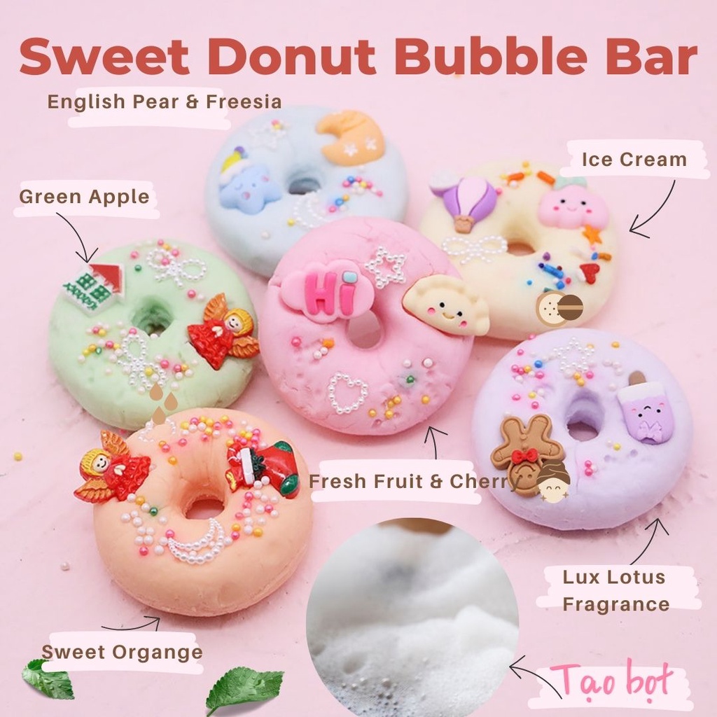 Sweet Donut Bubble Bar| Viên Tạo Bọt Bồn Tắm Donut Hương Thơm Ngọt Ngào Nhiều Màu Sắc| Bubble Bar-110g
