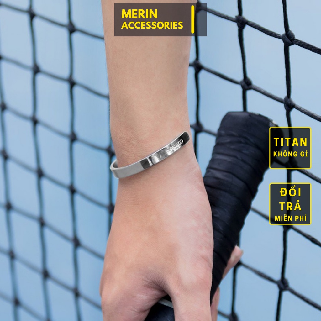 Vòng Tay Nam Lắc Tay Unisex Plain Thời Trang Vòng Tay Nam Nữ Basic Merin Accessories Màu Bạc Đen Titan - Vòng Plain